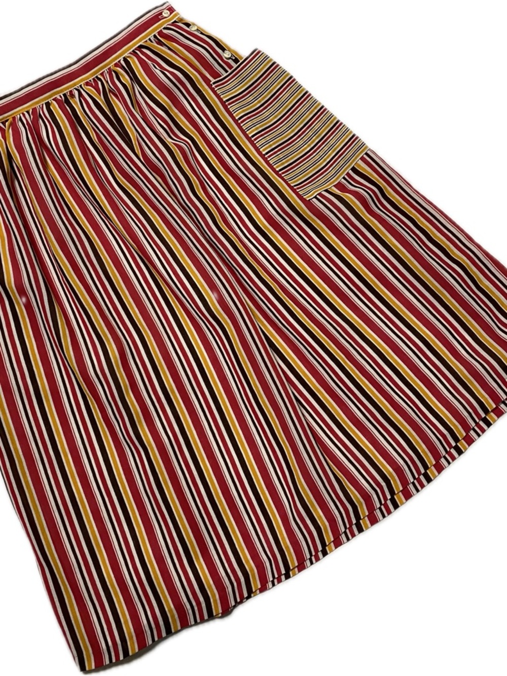 Vtg Berlei Striped A-Line Midi Skirt in Red, Mustard, Black. Size M